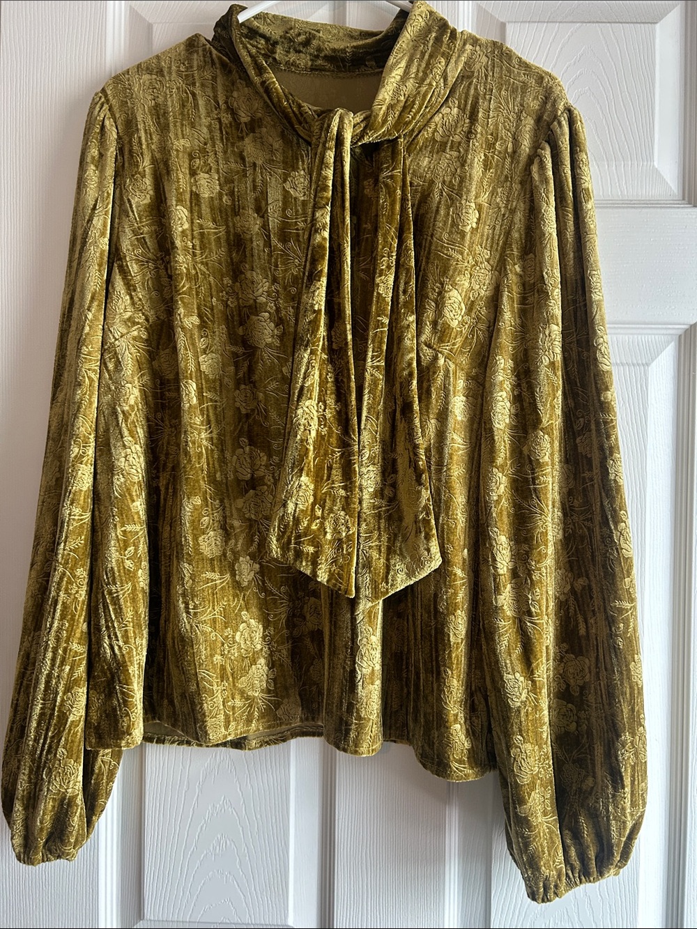 Olive Velvet Tie-Neck Blouse